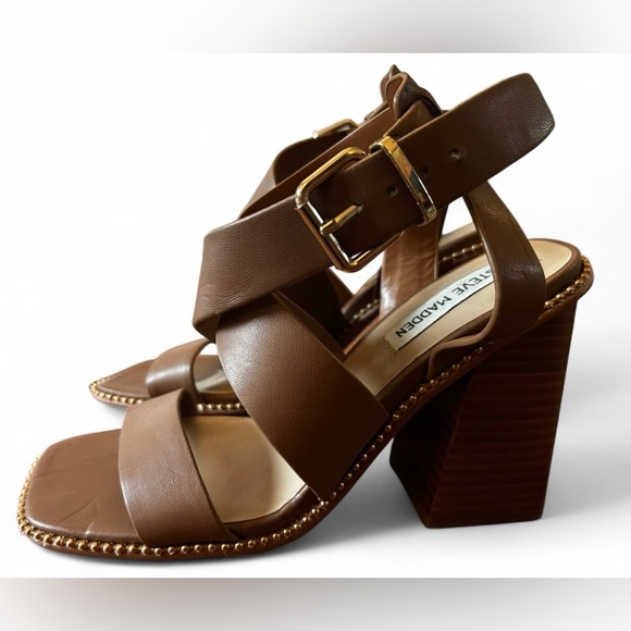 Steve Madden Brown Strappy Square Toes Heeled Sandals Size 7 - Picture 3 of 6